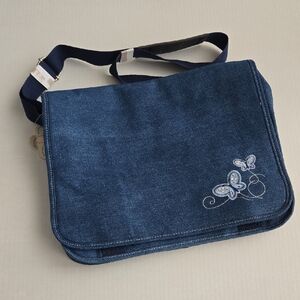 Blue Denim So Girl Vintage Messenger Bag with Butterfly Embroidery - NWT